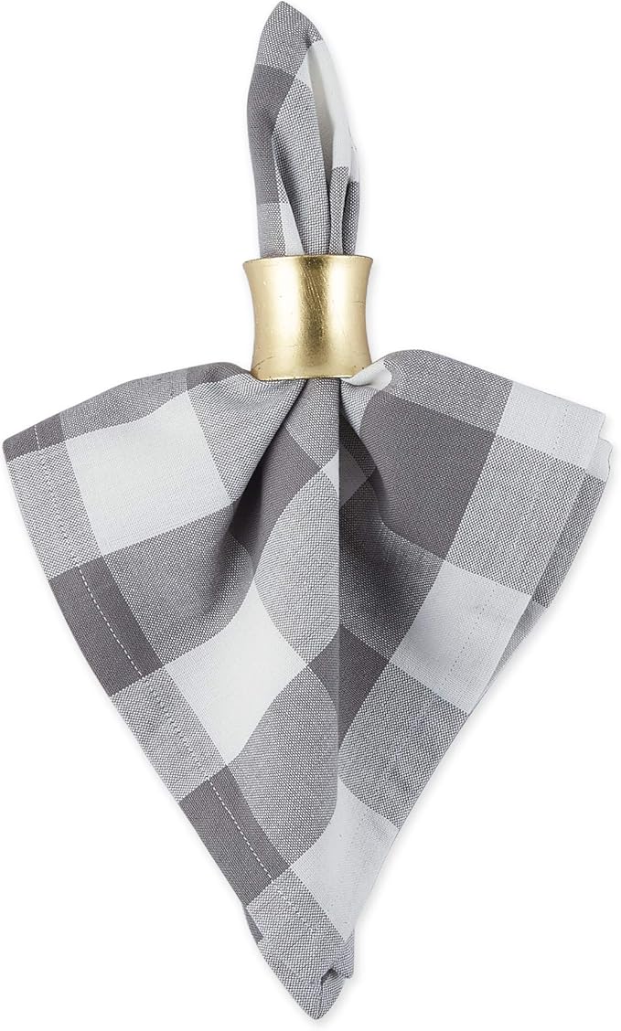 DII Buffalo Check Collection, Classic Farmhouse Cloth Napkin Set, 20x20, Gray & White, 6 Piece