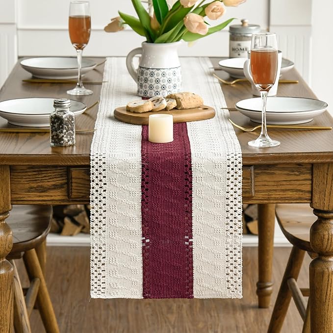 Artoid Mode Red Farmhouse Rustic Table Runner, Seasonal Christmas Holiday Hollow Kitchen Dining Table Decoration for Home Party Decor 12x72 Inch