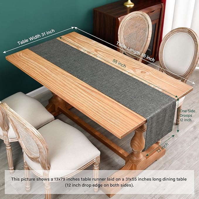 NEWISHER Farmhouse Rustic Table Runner Dark Grey Rectangular Table Runners Faux Linen Table Runner for Everyday Use Kitchen Dining Party Table 13x90 Inch