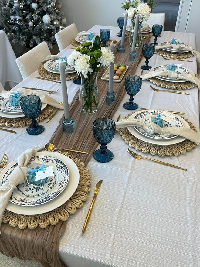 Laquedecraft 13.8" Set of 10 Round Corn Husk Placemats | Boho Woven Rattan Table Mats | Farmhouse Wicker Spring Plate Chargers Like Water Hyacinth, Seagrass for Wedding, Party, Christmas, Events