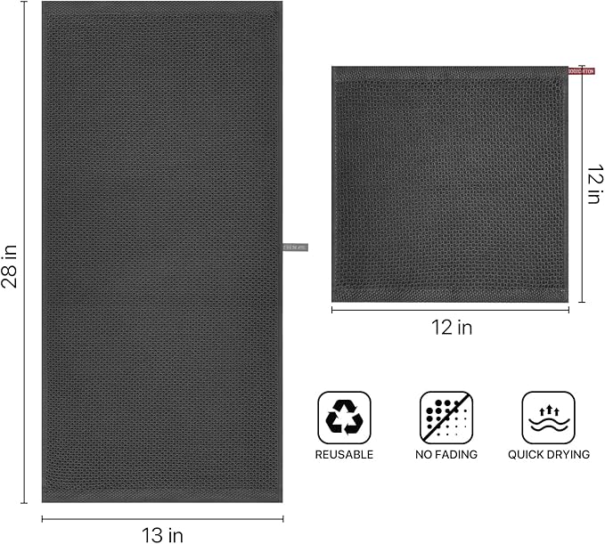 100% Cotton Waffle Weave Kitchen Towels, 4 Pack Dish Cloths for Washing Dishes, Ultra Soft Absorbent Dish Towels, Quick Drying Kitchen Rags, 13x28 Inches, Dark Grey