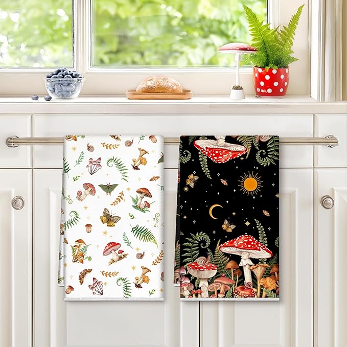 Boho Mushroom Microfiber Kitchen Towels, Soft Absorbent Hand Towel 15.7 × 23.6 Inch, Thick Dish Cloth for Party Anniversary Holiday Decoration, Housewarming Gifts for Mom