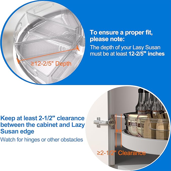 JOWBOOW Lazy Susan Organizer Bins for 32"-33" Diameter Corner Cabinet Lazy Susan, 6 Pack, Clear Plastic Cabinet and Pantry Storage Bin, 1/8 Wedge-Food Safe, BPA Free