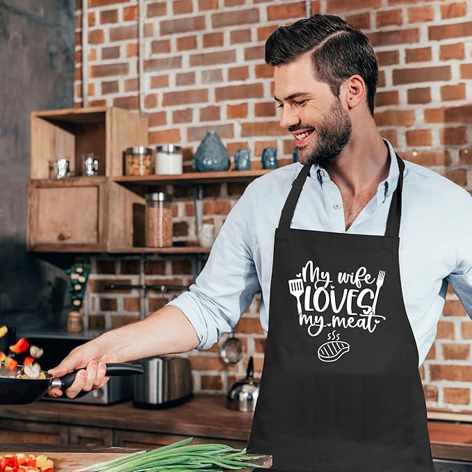 Grilling Aprons for Men,Cnavas Corss Back with Large Pockets Adjustable Chef Aprons, Funny Gifts for Men