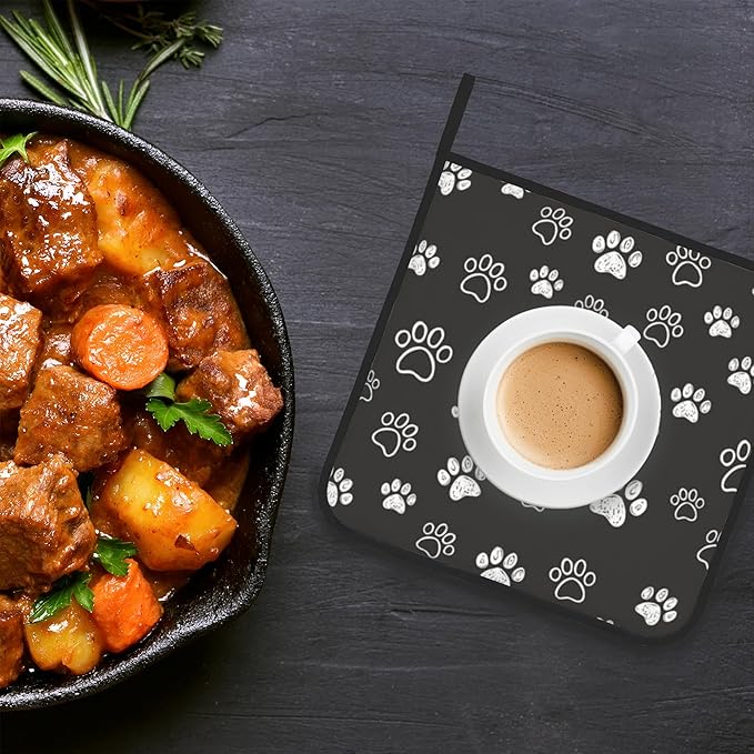 Cute Cat Dog Paw Pot Holder Set of 2,Heat Resistant Potholders Oven Hot Pads for Kitchen Cooking Baking BBQ