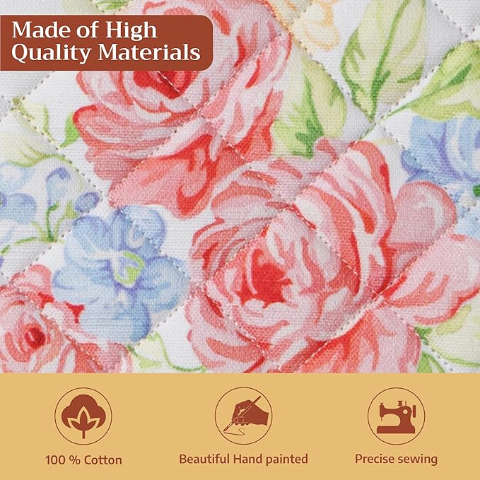 Maison d' Hermine Pot Holders 100% Cotton Heat Resistant Potholders 8" x 8" Hot Pads with Loop BBQ Cooking Baking Gifts for Mothers Day Handling Hot Pans Spring/Summer (Pack of 2, Vintage Floral)
