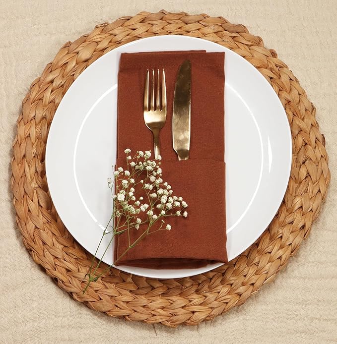 PurpleEssences Rust Set of 6 Cloth Dinner Napkins 100% Cotton 18x18 Inch - Soft Durable Washable - Ideal for Farmhouse Party Spring Easter Summer - Perfect Everyday Use Table Linen - Rust