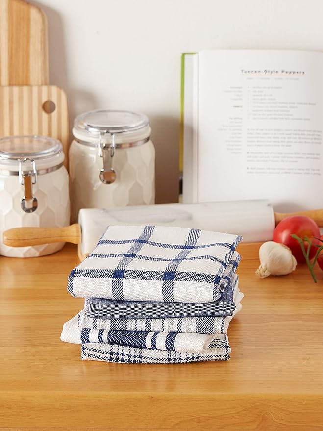 DII Assorted Woven, Kitchen Dishtowel Set, 18x28, Nautical Blue, 5 Piece