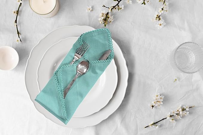 ACCENTHOME Blue Cloth Napkins Set of 6 18x18 inch Cotton Dinner Napkins - Washable Soft Premium Hotel Quality Reusable Napkins Perfect Table Napkins for Family Dinners, Weddings & Everyday Use