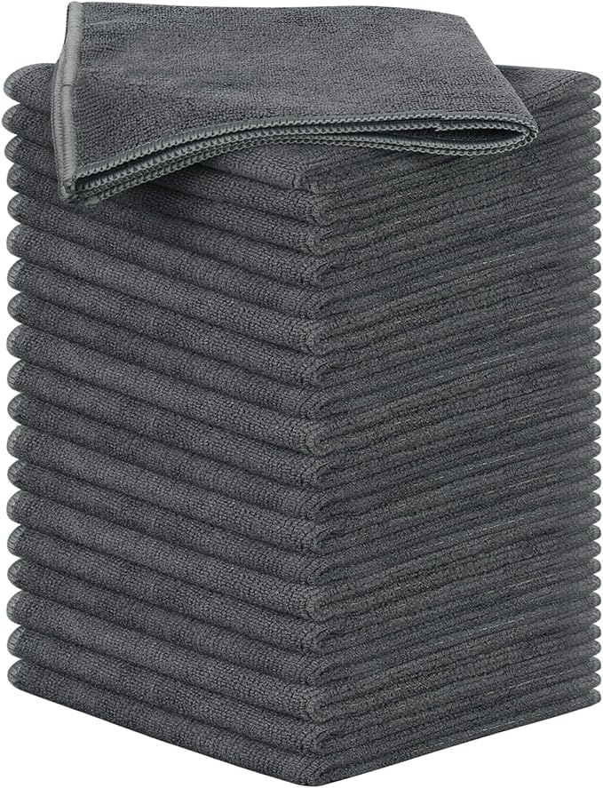 SINLAND Microfiber Rag Absorbent Cleaning Cloth Kitchen Dish Cloth Quick Dry Streak Free Dish Rags Glass Cloths 12inchx12inch 20 Pack Grey