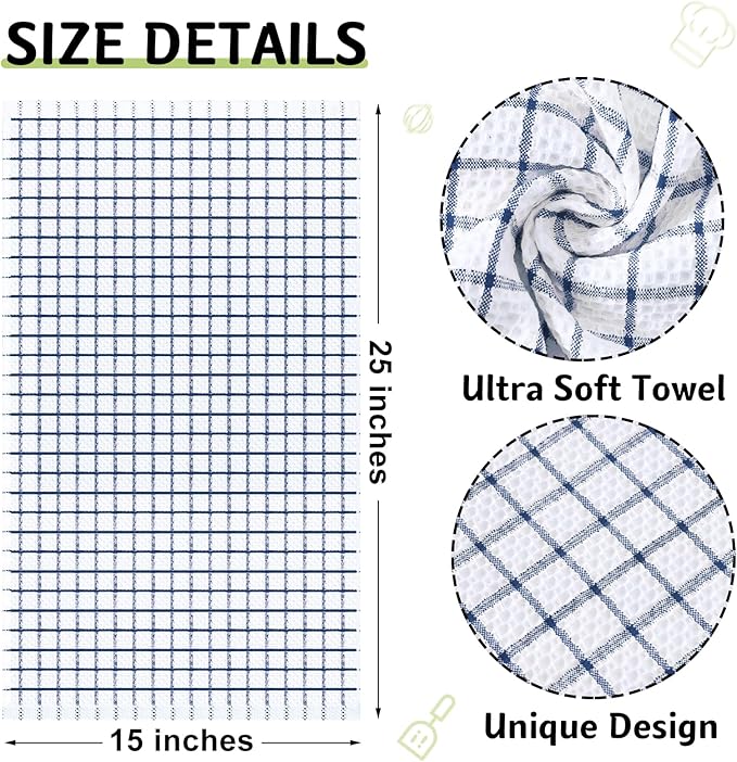 Homaxy 100% Cotton Kitchen Towels 4 Pack-15 X 25 Inches, Check Design Waffle Weave Hand Tea Towels, Super Soft and Absorbent Dish Towel for Drying Dishes, Navy Blue