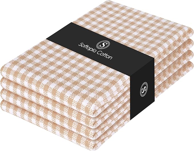 Mini Checked Cloth Napkins, 16x16 inch, Washable, Absorbent, Soft, Elegant Table Decorative Napkins for Holiday, Dinner, Party, Lunch, Wedding, Everyday Use - Beige