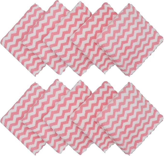 Microfiber Cleaning Cloth Lint Free Cleaning Rags, 10 Pack Fast Drying Dish Rags for Cleaning, Super Absorbent Kitchen Dish Cloths for Wash Dishes,12 in x 12 in (Pink)