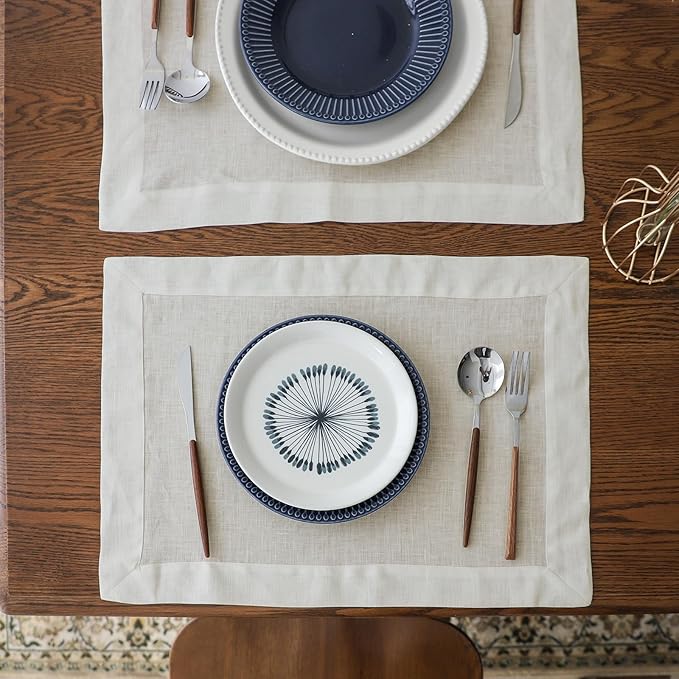 Simple&Opulence Linen Placemats Set of 4 – Hemstitched Dinner Cloth Placemats for Wedding,Party,Mothers Day,Easter – Machine Washable and Reusable 14"×19" Linen