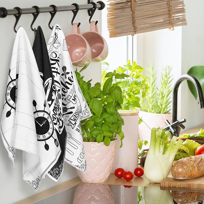 Leinuosen 8 Pcs Cooking Kitchen Decor Accessories Set Farmhouse Towels Oven Mitts Pot Holders Dishcloths Set Kitchen Decorative Absorbent Gloves Potholders for Chef Baking Cooking
