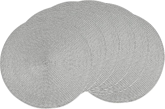 AHHFSMEI Round Placemats Set of 6 Heat Resistant Washable Non-Slip Woven Braided Table Mats for Dining Table Kitchen & Home Decor (Grey B)