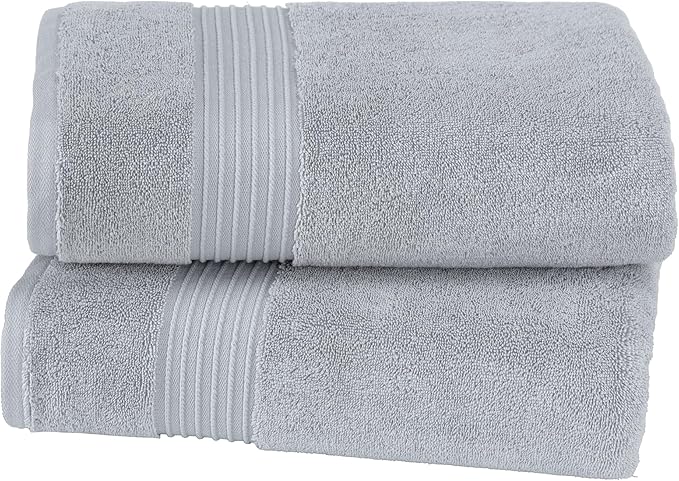 Milara Turkish Super-Plush Bath Towels Set 2-Piece | Premium Cotton Bath Towel Set Absorbent, Durable with Hanging Loops | Silver Gray Color Turkish Bath Towels, (27 x 54 Inches)
