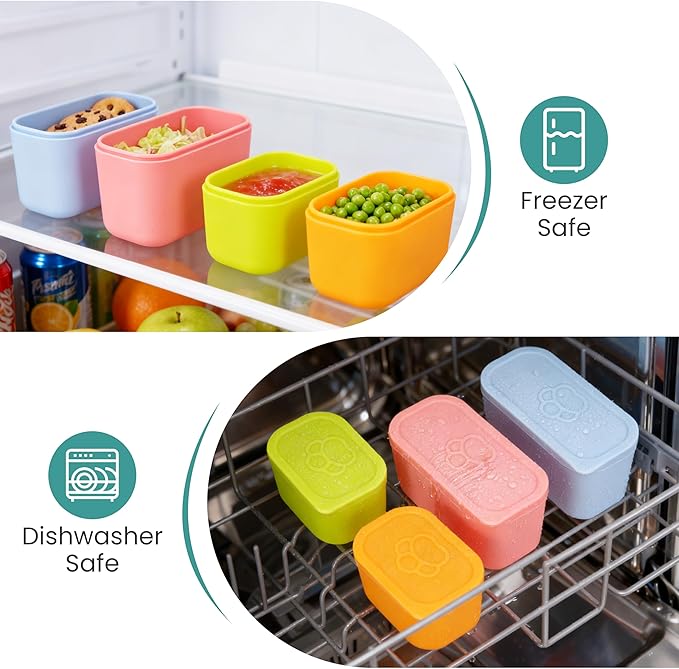 Dip Containers for OmieBox UP bento Box, 4 Pack Leakproof Salad Dressing Container To Go, Condiment Containers with Lids - Food Safe Silicone - 4.5 & 9 ounces