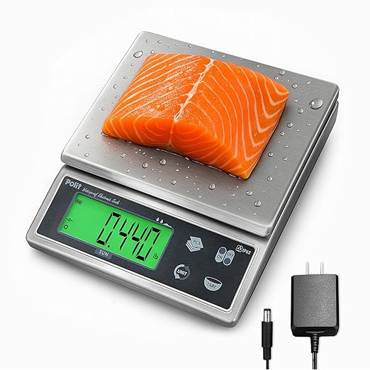 Polit Sun IP65 Waterproof Rechargeable Food Scale — 13lb/6kg High-Precision 0.5g HACCP Kitchen Scale with 150h Battery, Stainless Steel Platform & Green LCD for Seafood, Baking, Restaurant Prep