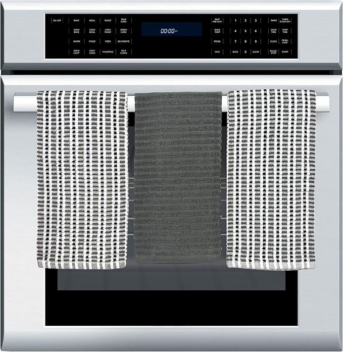 Thanksgiving Kitchen Towels- Set of 3 100% Cotton Solid Dark Gray and Checkerboard Grid Pattern Design- 28 x 18 Multipurpose Towels for Everyday Use