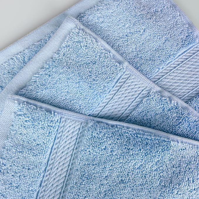 SUPERIOR Egyptian Cotton Pile 8 Piece Towel Set, Includes 2 Bath, 2 Hand, 4 Face Towels/Washcloths, Ultra Soft Luxury Towels, Thick Plush Essentials, Guest Bath, Spa, Hotel Bathroom, Light Blue