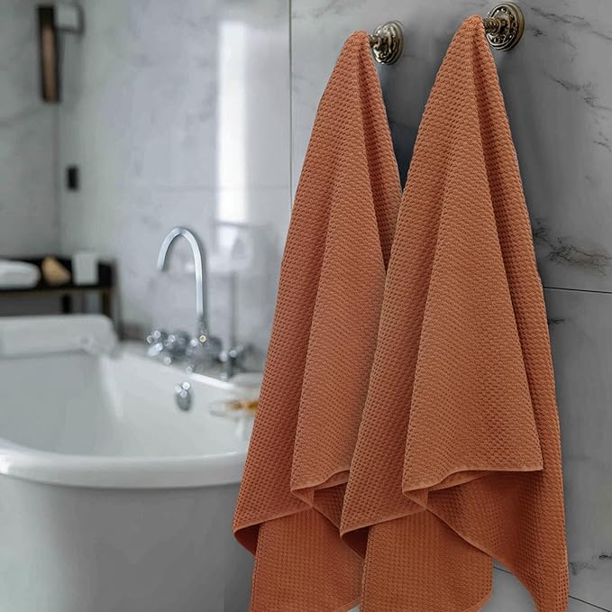 COTTON CRAFT Waffle Bath Towel - Set of 4 Luxurious Euro Spa Waffle Weave Towels - 100% Ringspun Cotton - Super Absorbent Quick Dry Bath Shower Towels - Oversized 30 inches x 56 inches - Mocha