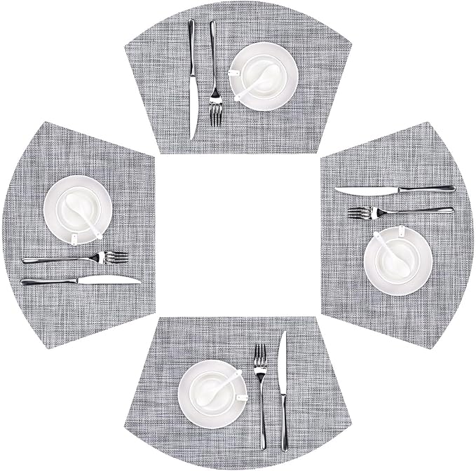 SHACOS Wedge Placemats Set of 4 Round Table Placemats Woven Vinyl Place Mats Non Slip Round Table Mats Wipe Clean, Gray White