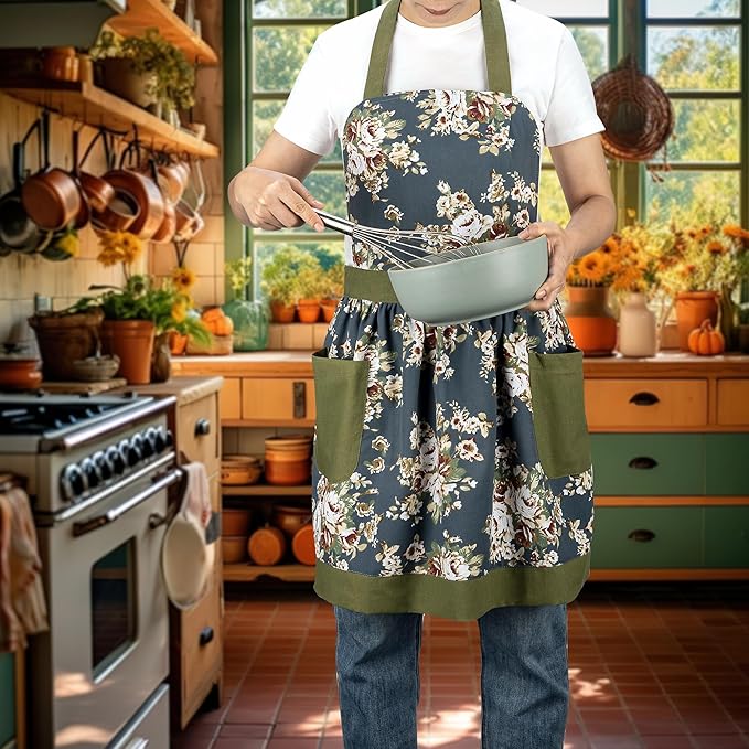 NEOVIVA Kitchen Aprons for Women with Pockets,Cooking Aprons for Women,Vintage Apron for Baking Gardening,Gifts for Mothers