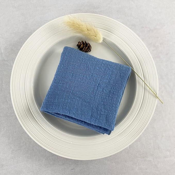 EHLDekol Gauze Cloth Napkins 6 Pack 16x16 Inches 100% Natural Soft Cotton Weddings Decorative Parties Family Everyday Use Bulk Linen Dinner Napkins (Blue, 6 Pack)