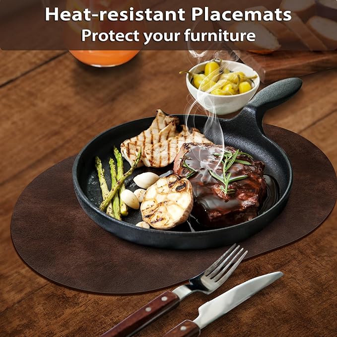 ADRIMER Placemats, Heat Resistant Oval Placemats Set of 6 Washable 12 x 17 Inch, Waterproof Table Mats, Wipeable Pu Place Mats for Kitchen, Dining Room, Coffee