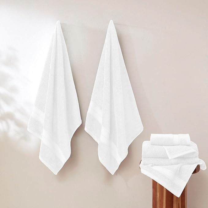 Modern Threads - Spun Loft 6-Piece 100% Combed Cotton Towel Set - Bath Towels, Hand Towels, & Washcloths - Super Absorbent & Quick Dry - 600 GSM - Soft & Plush, White