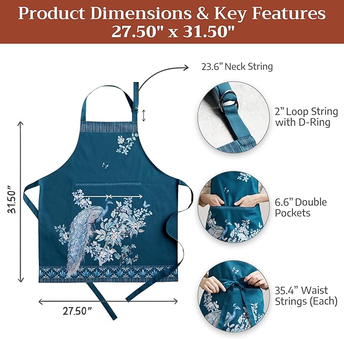 Maison d' Hermine 100% Cotton Apron for women with Pocket Kitchen Chef Apron for Men Cooking Mothers Day Gifts