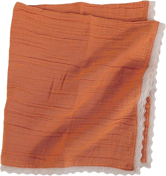 FINGERCRAFT Dinner Cloth Napkin Cotton Muslin Double Gauze 12 Pack with Classic Lace for Everyday Use, Wedding, Party, Christmas, Easter Napkins Cloth are Pre Shrunk and Good Absorbency Rust