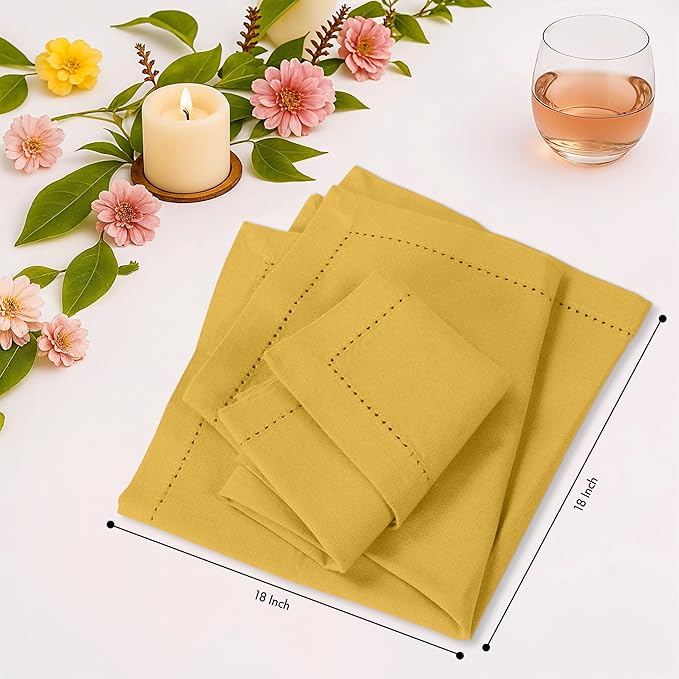 Ruvanti Cloth Napkins Set of 12, 100% Cotton High GSM 18x18 Inches, Hem Stitched Corners, Soft, Washable, Durable & Absorbent, Perfect for Parties, Christmas, Thanksgiving Dinners – Spicy Mustard