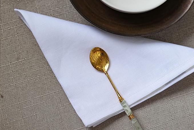 100% Pure Linen Dinner Cloth Napkins 15 x 15 Inch White - Set of 6 Pack European Flax Natural Fabric Washable for Home and Kitchen