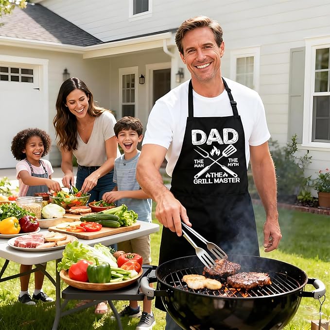 Kaidouma Grill Aprons for Men Dad - Mens Funny Chef Cooking Grilling BBQ Apron with 2 Pockets - Father's Day Apron for Dad