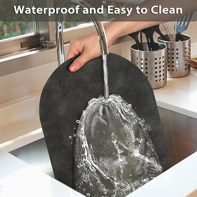 ADRIMER Placemats, Heat Resistant Oval Placemats Set of 12 Washable 12 x 17 Inch, Waterproof Table Mats, Wipeable Pu Place Mats for Kitchen, Dark Grey