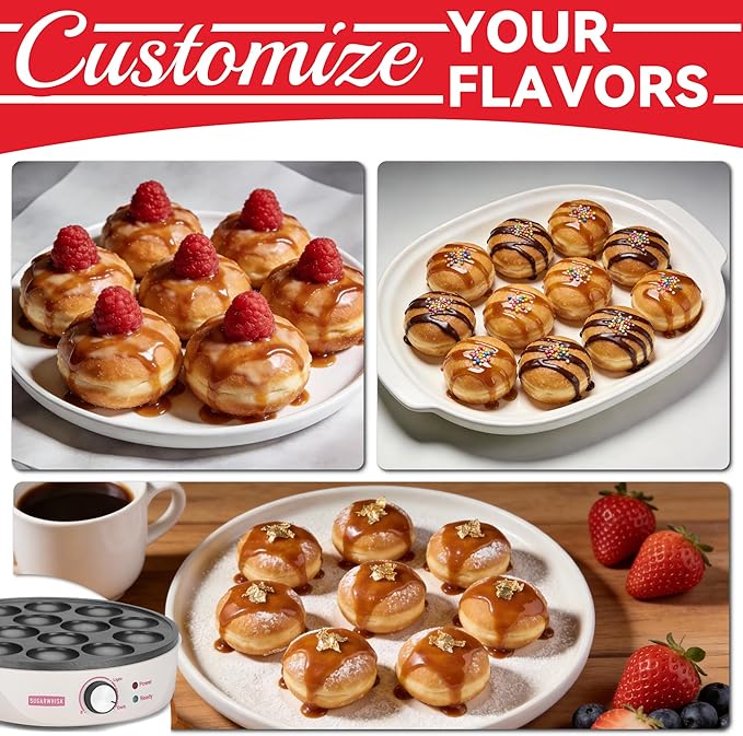 SugarWhisk Mini Pancakes Maker Machine with 14 Larger & Deeper Grooves, Electric Mini Pancake Pan, Aebleskiver Pan, Ebelskiver Pan, Browning Controllable, White