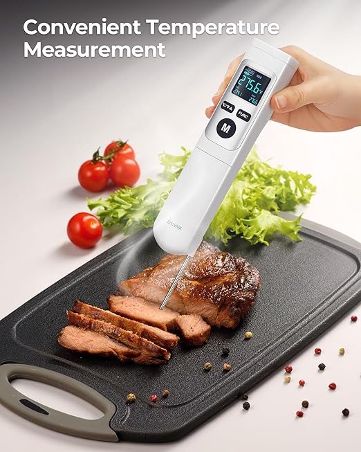 ERICKHILL Infrared Thermometer Gun, Heat Temp Temperature Gun with Meat Probe 2-in-1, Digital IR Laser Thermometer Gun for Cooking, Pizza Oven, Meat, Griddle, Grill, HVAC