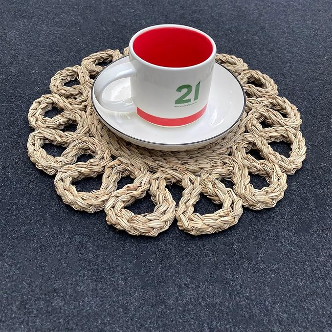 Laquedecraft 13.8" Set of 6 Seagrass Placemats | Boho Woven Rattan Table Mats | Farmhouse Wicker Spring Plate Chargers Like Water Hyacinth, Seagrass for Wedding, Party, Christmas, Events