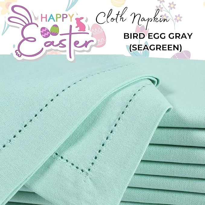 Bedding Craft Cotton Cloth Dinner Napkins Set of 12 – 18x18 Bird Egg Gray Hemstitched – Machine Washable Fabric Napkins for Weddings, Thanksgiving, Christmas & Daily Dining
