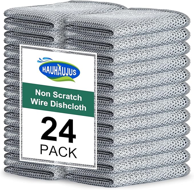 Multipurpose Non Scratch Wire Dishwashing Rags, Cleaning Cloths, 24 Pack