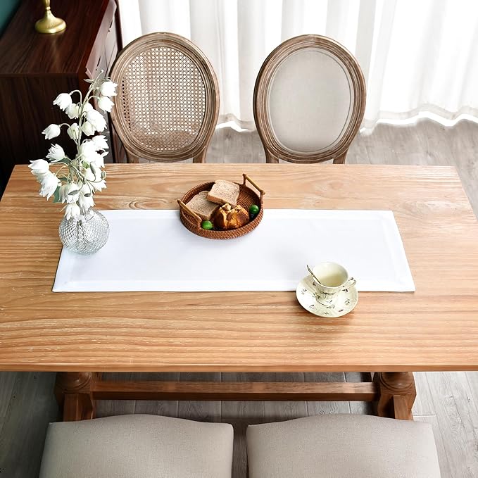 NEWISHER Farmhouse Rustic Table Runner Solid White Rectangular Table Runners Faux Linen Table Runner for Everyday Use Kitchen Dining Party Table 13x36 Inch