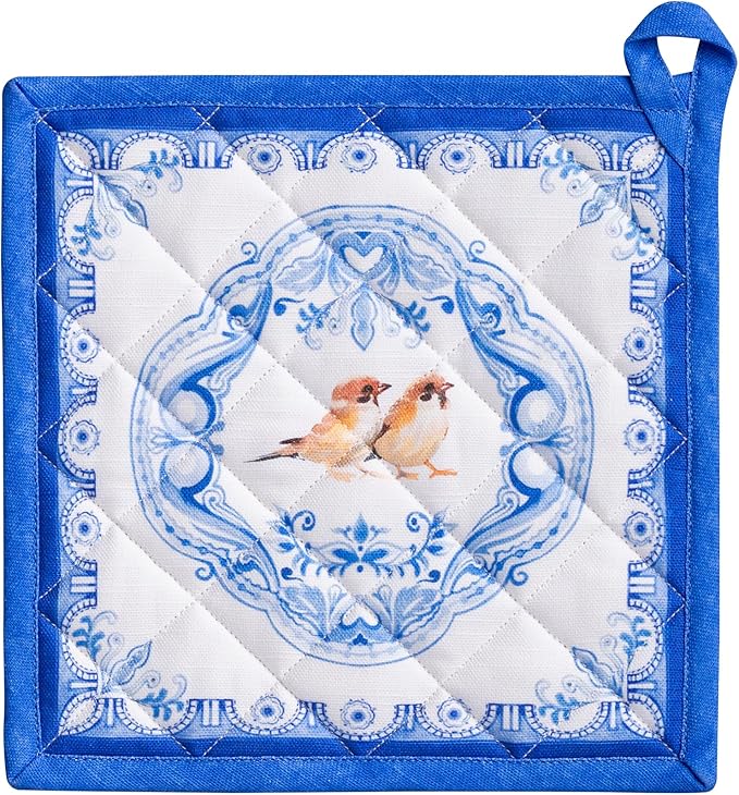 Maison d' Hermine Pot Holders 100% Cotton Heat Resistant Potholders 8" x 8" Hot Pads with Loop Cooking Baking Gifts for Mothers Day Handling Hot Pans Spring/Summer (Pack of 1, Amsterdam Canals)