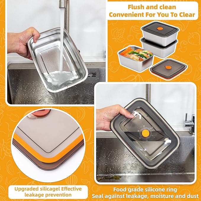 Stainless Steel Food Storage Containers With Lids Leak Proof & Airtight | Stainless steel freezer Containers,For Meal Prep,Fruit,Freezer -Set of 4 (20oz, 33oz, 66oz,94oz)
