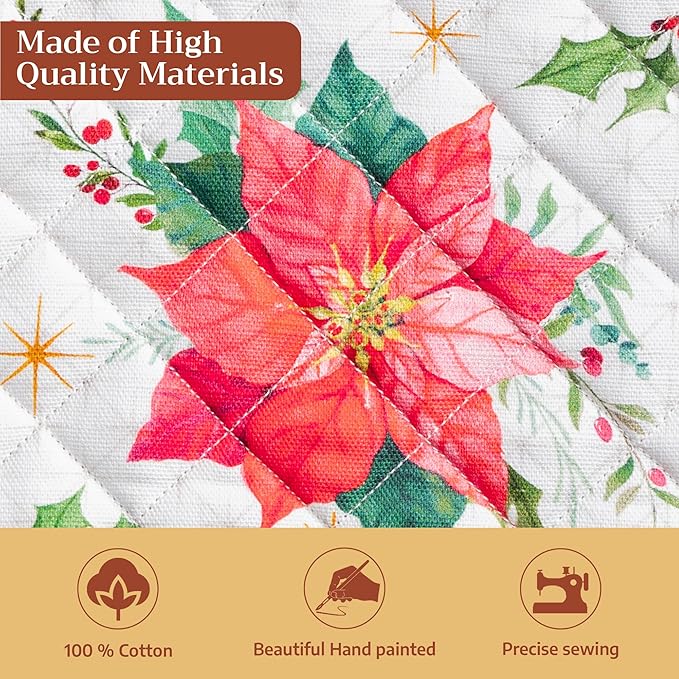 Maison d' Hermine Pot Holders 100% Cotton Heat Resistant Potholders 8" x 8" Hot Pads with Loop for Thanksgiving Christmas Decorations BBQ Cooking Handling Hot Pans (Pack of 1, Poinsettia Christmas)