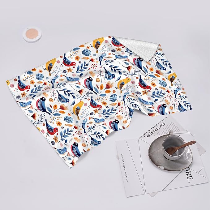 Floral Birds Kitchen Towels Decorative Set of 2 with Hanging Loop, Absorbent Spring Summer Dish Towels for Kitchen,Birds Lover Gifts Farmhouse Tea Towels Hand Towels for Kitchen Decor
