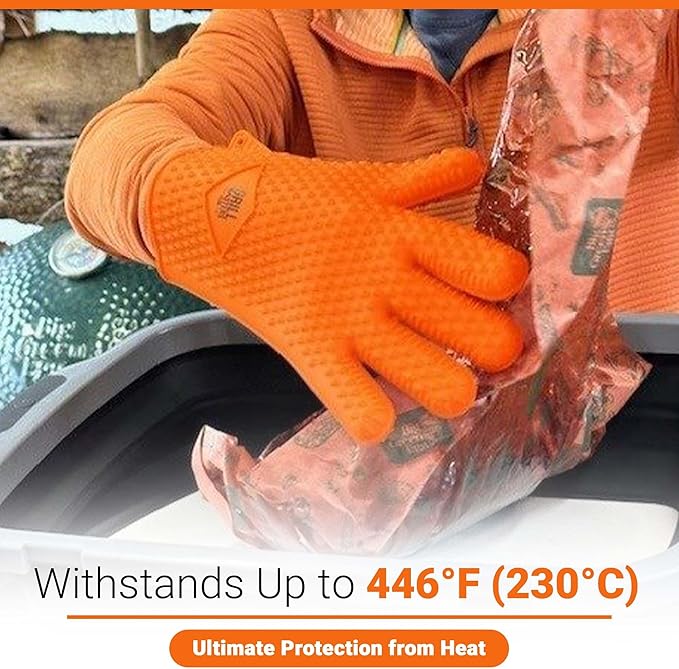 Grill Masters Club Silicone Gloves Heat Resistant for BBQ & Cooking – Heat Resistant Kitchen Gloves, Silicone Mitts & Grill Mitts for Outdoor Grill BBQ (Dishwasher Safe, Heat Safe to 446°F)