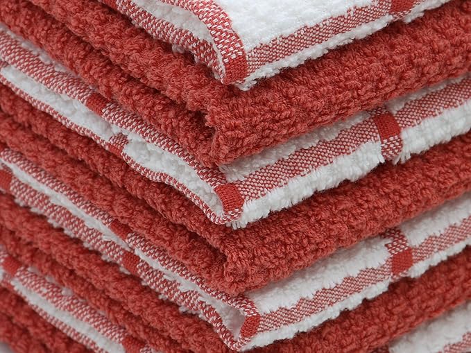 Cleaning Rags Cleaning Cloths for Cleaning House, Cotton Dish Cloths Dish Rags for Washing Dishes, Set of 8, Light and Soft Terry Kitchen Washcloths Kitchen Rags,12 Inch x 12 Inch (Red Set