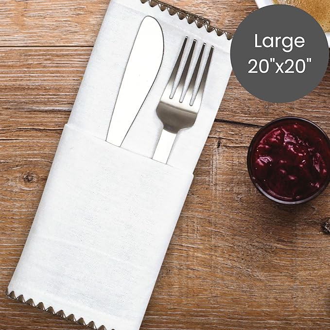 Cotton Clinic Cloth Dinner Napkins 100% Cotton 20x20 Inch Set of 4 - Soft Durable Reusable - Perfect for Dining Weddings Parties Holidays Easter and Everyday Use Table Napkins White Grey